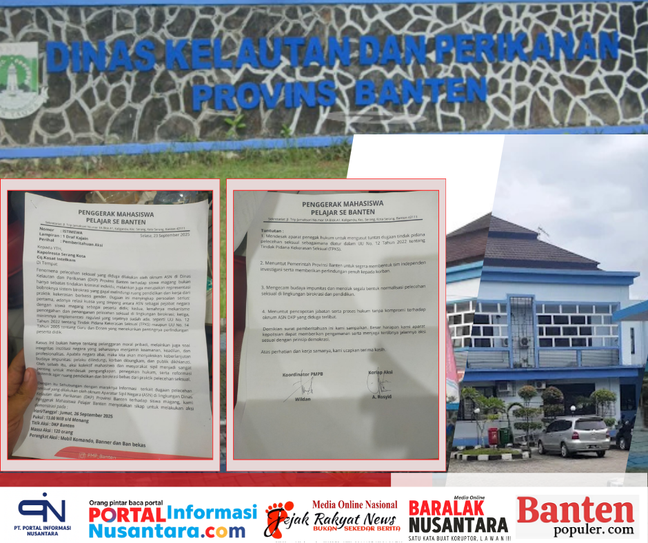 Mahasiswa PMPB Banten layangkan surat aksi ke Kapolresta Serang terkait dugaan pelecehan seksual oleh ASN DKP Banten.