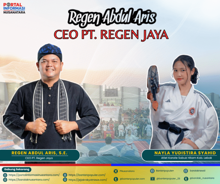 CEO PT Regen Jaya, Regen Abdul Aris, bersama atlet karate berprestasi asal Lebak, Naila Yudistira Syahid, simbol dukungan dunia usaha terhadap prestasi olahraga daerah.