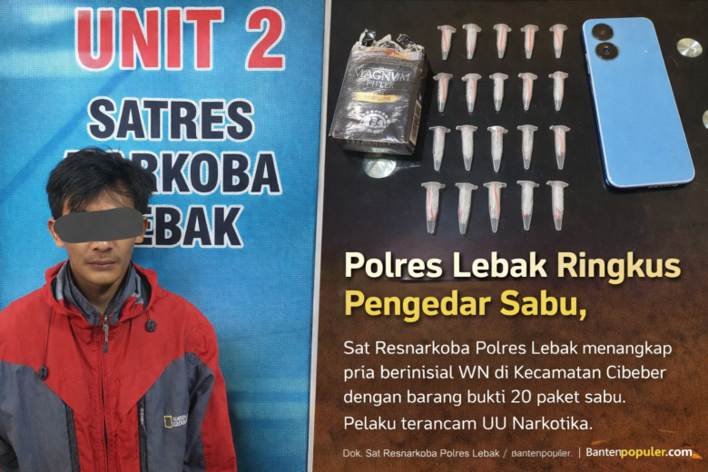 Penangkapan terduga pengedar sabu oleh Sat Resnarkoba Polres Lebak beserta barang bukti 20 paket sabu dan satu unit handphone