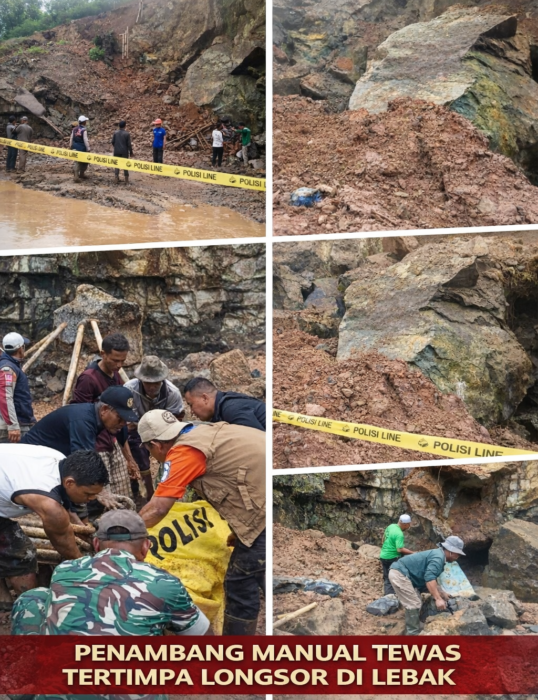 Aktivitas Tambang Manual Berujung Maut, Pekerja Tewas di Gunungkencana Lebak 1 Proses evakuasi korban tewas akibat longsoran tebing di lokasi tambang batu rakyat Kecamatan Gunungkencana, Kabupaten Lebak, Banten.