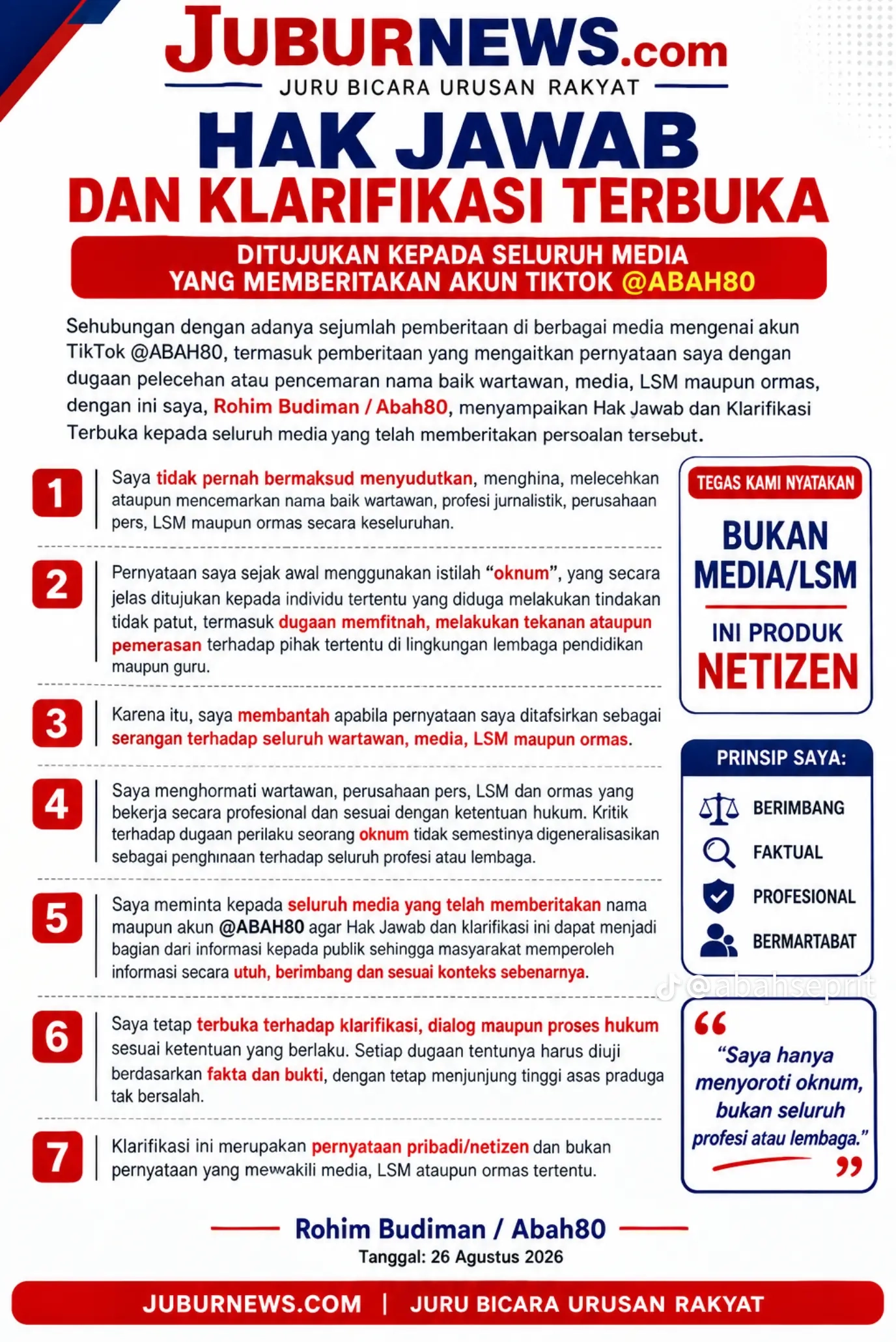 Rohim Budiman Buka Suara soal Pemberitaan Akun TikTok @ABAH80, Tegaskan Tak Pernah Serang Wartawan dan Media 1 d4b09c0b1b28a408a1a4205d135add5c
